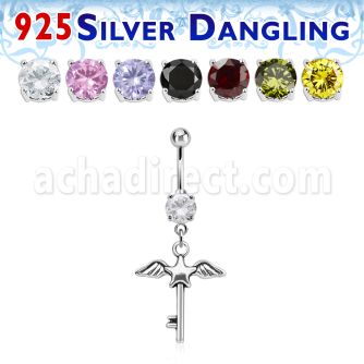 mcdvd3 piercing ombligo acero 316l zirconia redonda 8mm llave estrella alas plata esterlina distribuidor mayorista