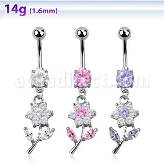 mcdz178 piercing ombligo acero quirurgico zirconia 8mm flor zirconia 10mm distribuidor mayorista
