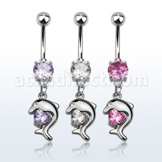 mcdz300 piercing ombligo acero quirurgico zirconia redonda 8mm delfin colgado zirconia 10mm distribuidor mayorista