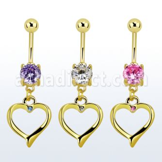 mcdz333 piercing ombligo acero 316l oro zirconia 8mm corazon oro colgado unico cristal 10mm al por mayor