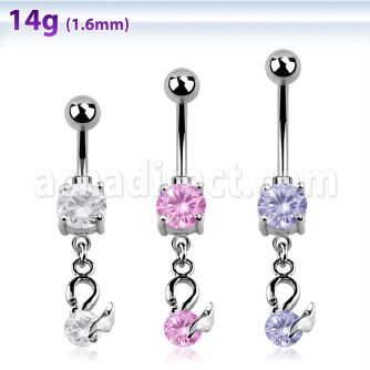 mcdz376 piercing ombligo acero qururgico bolas doble joya bisel 5 8mm cisne colgado zirconia redonda 10mm distribuidor