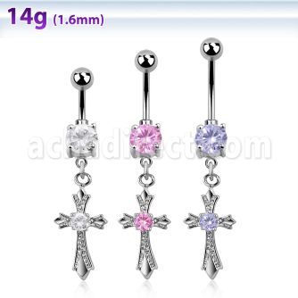 mcdz379 piercing ombligo acero quirurgico doble bola joya bisel 5 8mm cruz estilo vintage zirconia redonda centro 10mm al por mayor