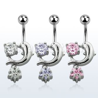 mcdz384 piercing ombligo acero quirurgico delfin zirconia redonda zirconia estrella 10mm venta