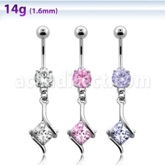 mcdz406 piercing ombligo acero quirurgico zirconia redonda 8mm zirconia cuadrada 10mm mayorista