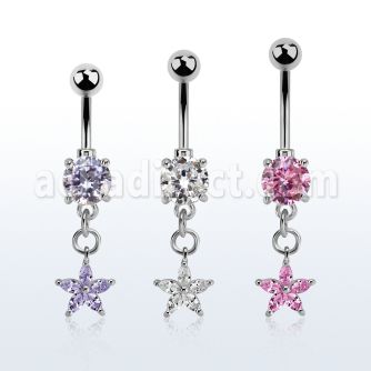 mcdz413 piercing ombligo acero quirurgico zirconita redonda 8mm colgante flor zirconia plata mayorista