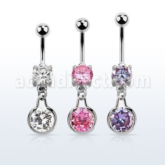 mcdz417 piercing ombligo acero quirurgico zirconita redonda 8mm colgante redondo zirconia medio plata al por mayor