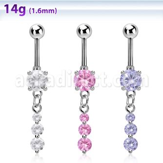 mcdz418 piercing ombligo acero quirurgico bola 8mm joya bisel colgante triple zirconia plata al por mayor