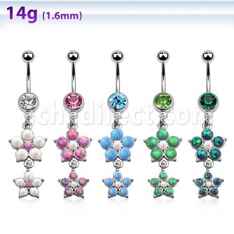 mcopfl17 piercing ombligo acero quirurgico bola joya 8mm doble flor 5 petalos opalos sinteticos s 10mm distribuidor mayorista
