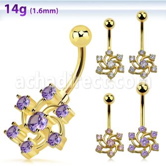 mdgz347 piercing ombligo acero 316l anodizado dorado flor remolino zirconia venta