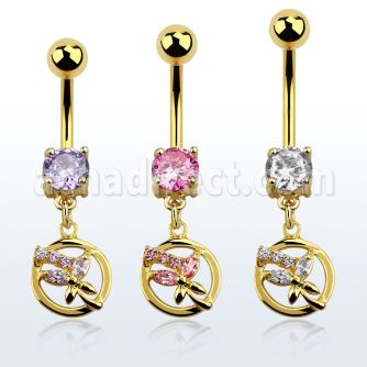 mdgz520 piercing ombligo acero 316l anodizado dorado zirconia redonda 8mm circulo colgado mariposa cristal distribuidor
