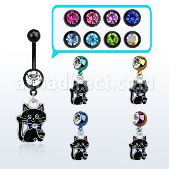 mdk503 piercing ombligo acero quirurgico pvd bola lisa 5mm bola joya 8mm gato negro negro colgado 10mm mayorista