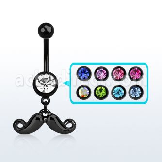 mdk518 piercing ombligo acero 316l pvd negro 8mm bola joya bisel colgante bigote volteado al por mayor
