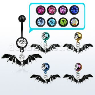 mdk569 piercing ombligo acero quirurgico pvd bola lisa 5mm bola joya 8mm murcielago negro colgado 10mm venta
