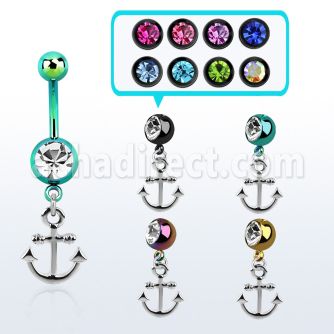 mdk632 piercing ombligo acero quirurgico pvd bola lisa 5mm bola joya 8mm ancla liso colgado 10mm distribuidor mayorista