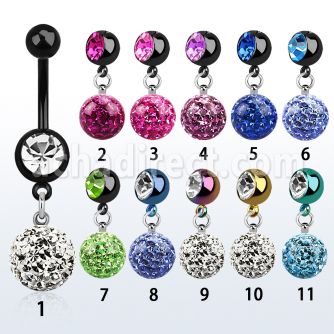 mdkfr10 piercing ombligo acero quirurgico pvd bola lisa 5mm bola 8mm joya 10mm multi cristal ferido 10mm mayorista