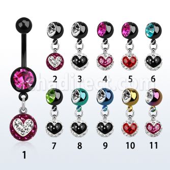 mdkfr8b piercing ombligo acero quirurgico pvd bola lisa 5mm bola 8mm joya 8mm multi cristal ferido corazon 10mm distribuidor mayorista