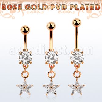 mdrz413 piercing ombligo acero 316l pvd oro rosa zirconita redonda 8mm colgante flor zirconia oro rosa distribuidor