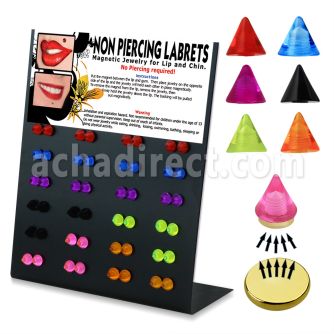 mg101 display 48 piercings labret falsos acrilicos magneticos 5mm cono distribuidor mayorista