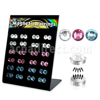 mg84 display 24 pares cristal magneticos redondos 6mm oreja mayorista