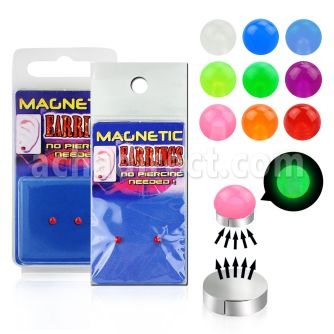 mger16 aro oreja falso acrilico brilla oscuridad 3mm base magnetica color plateado 5mm 1 pieza venta