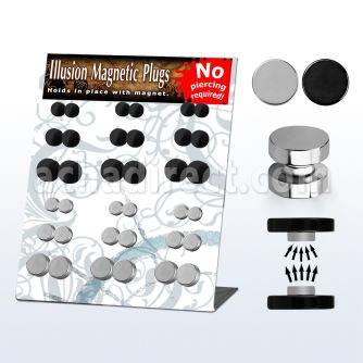 mgmpr5 display 18 plugs falsos magneticos acero brillo espejo acero anodizado negro anillos goma al por mayor
