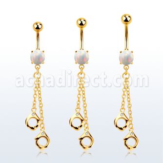 mgo652 piercing ombligo acero 316l pvd dorado opalo redondo colgante esposas distribuidor