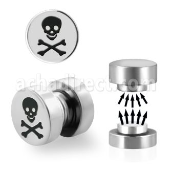 mip7 plug falso magnetico acero quirurgico logo calavera huesos cruzados 8mm vendido por pieza distribuidor