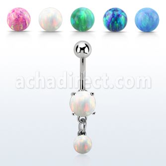 moopb5 piercing ombligo acero 316l opalo redondo colgante 5mm bola opalo sintetico al por mayor