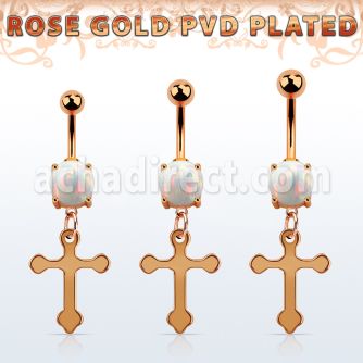 mrocro piercing ombligo acero 316l pvd oro rosa opalo redondo colgante vintage cruz acero mayorista