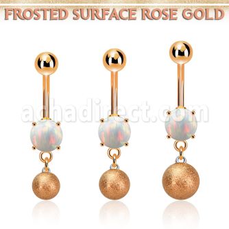 mrofott piercing ombligo acero 316l pvd oro rosa opalo redondo colgante bola 8mm superficie efecto esmerilado distribuidor mayorista