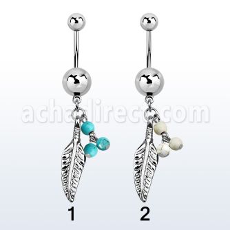 msd601b piercing ombligo acero quirurgico bolas acero liso 5 8mm pluma 3 bolas falsas turquesas 10mm mayorista