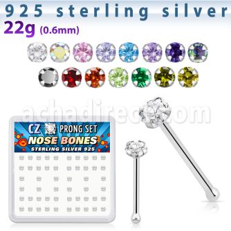 nbczbxc caja display piercing nariz hueso plata esterlina 925 0 6mm zirconia claras redondas 2mm venta