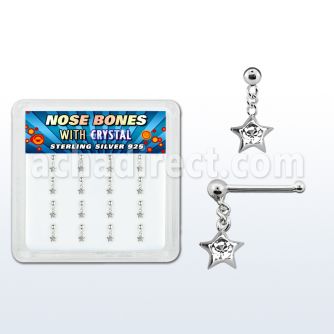 nbds16c caja display 16 piercing nariz hueso plata esterlina 0 6mm estrella cristal claro redondo distribuidor mayorista