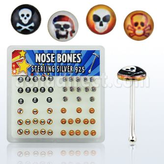 nblgx2 caja display piercing nariz hueso plata esterlina 925 0 6mm disenos variados logos calavera venta