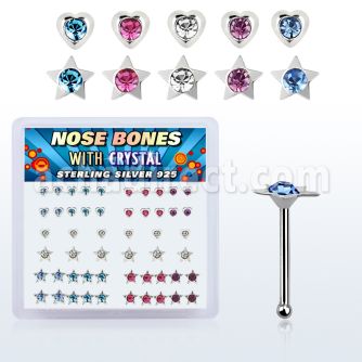 nbmhsm caja display piercing nariz hueso plata esterlina 925 0 6mm corazon estrella cristal redondo centro distribuidor mayorista