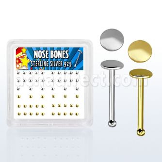 nbmx4 caja display piercing nariz hueso plata 925 0 6mm redonda 2mm 16 estan oro 18 kts al por mayor