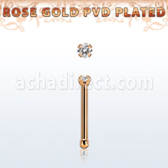 nbttzr15 piercing nariz hueso acero chapado pvd oro rosa cz redonda color claro