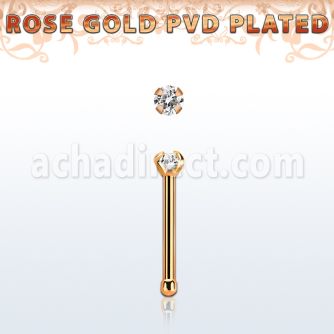 nbttzr2 piercing nariz hueso acero chapado pvd oro rosa cz redonda color claro