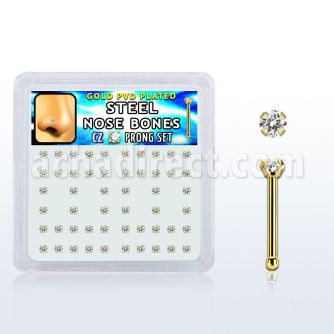 nbtz2xc caja unidades piercing nariz acero chapado pvd dorado hueso cz redonda color claro
