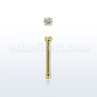 nbtzr15 piercing nariz hueso acero chapado pvd dorado cz redonda color claro
