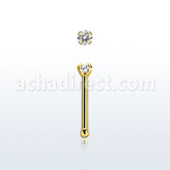 nbtzr2 piercing nariz hueso acero chapado pvd dorado cz redonda color claro