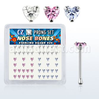 nbzhm caja display piercing nariz hueso plata esterlina 925 0 6mm zirconia corazon 3mm al por mayor