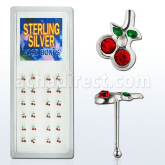 nchcb caja display 24 piercing nariz hueso plata esterlina 0 6mm cerezas cristal hojas esmaltadas verde distribuidor