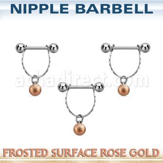 npdl29 banana pezon acero quirurgico bolas 5mm conectadas superficie efecto esmerilado acero pvd oro rosa 6mm distribuidor mayorista