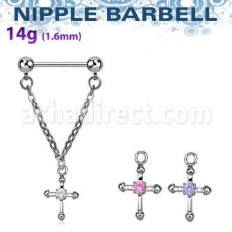 npdl3 barbell pezon acero quirurgico bolas 5mm conectadas traves cruz zirconita central al por mayor