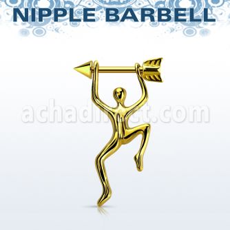 nptd14 barbell pezon acero 316l pvd dorado cono 5mm final flecha hombre colgando oro mayorista