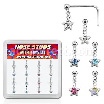 nsds16 caja display 16 piercing nariz l plata esterlina 925 0 6mm bola plata lisa cristal estrella colgado 1 5mm venta