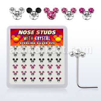 nsmos36a caja display 36 piercing nariz l plata esterlina 925 0 6mm 3 cristal redondos cara raton multi colores mayorista