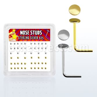 nsmx4 caja display piercing nariz l plata 925 0 6mm redonda 2mm 16 estan oro 18 kts al por mayor