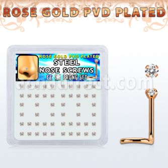 nwttz2xc caja unidades piercing nariz acero chapado pvd oro rosa cz redonda color claro